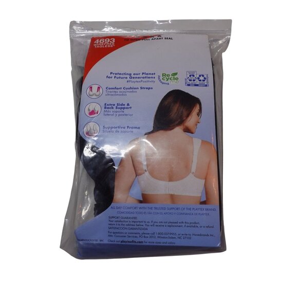 Playtex 18 Hour Ultimate Shoulder Comfort Wireless Bra Sz 44C Black Jacquard - Picture 8 of 9